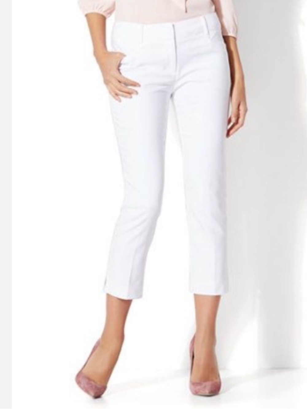 New York & Company Classic Slim Fit White Cropped Pants Size 10 NWT